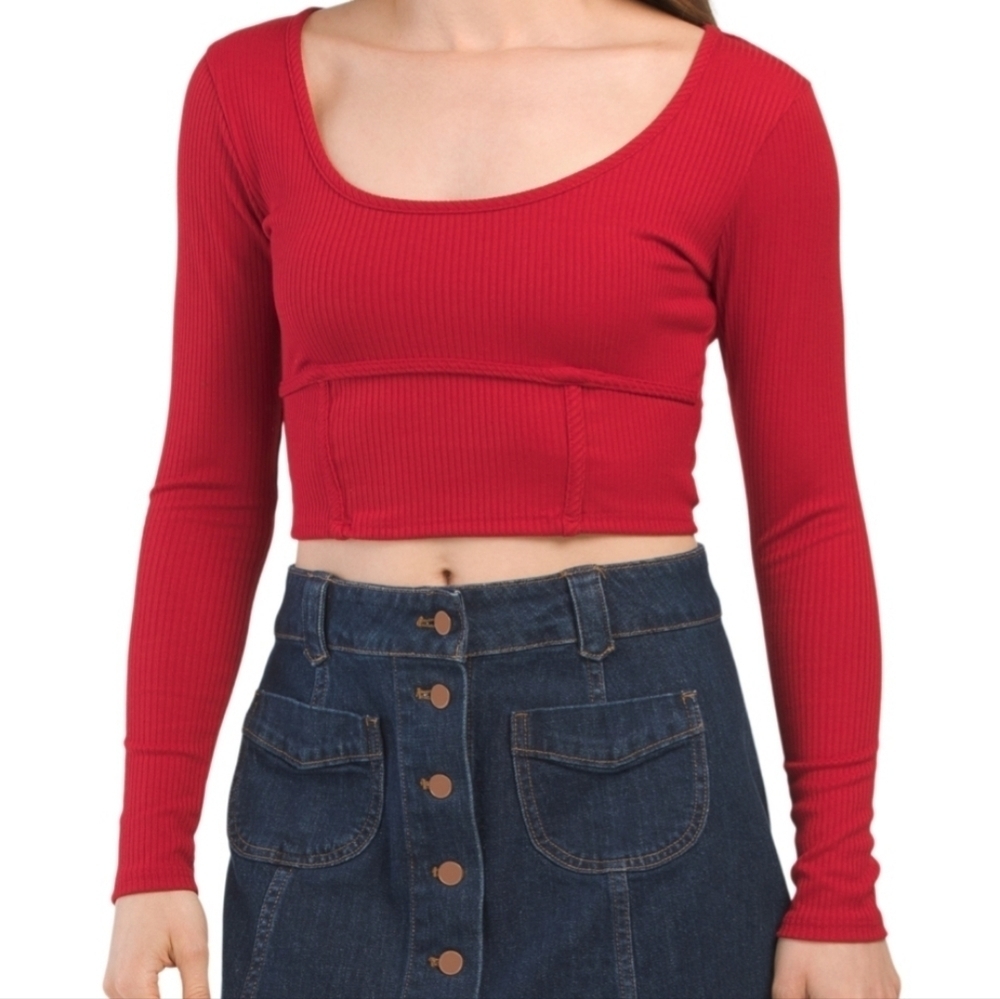 Livi Long Sleeve Scoop Neck Corset Rib Top